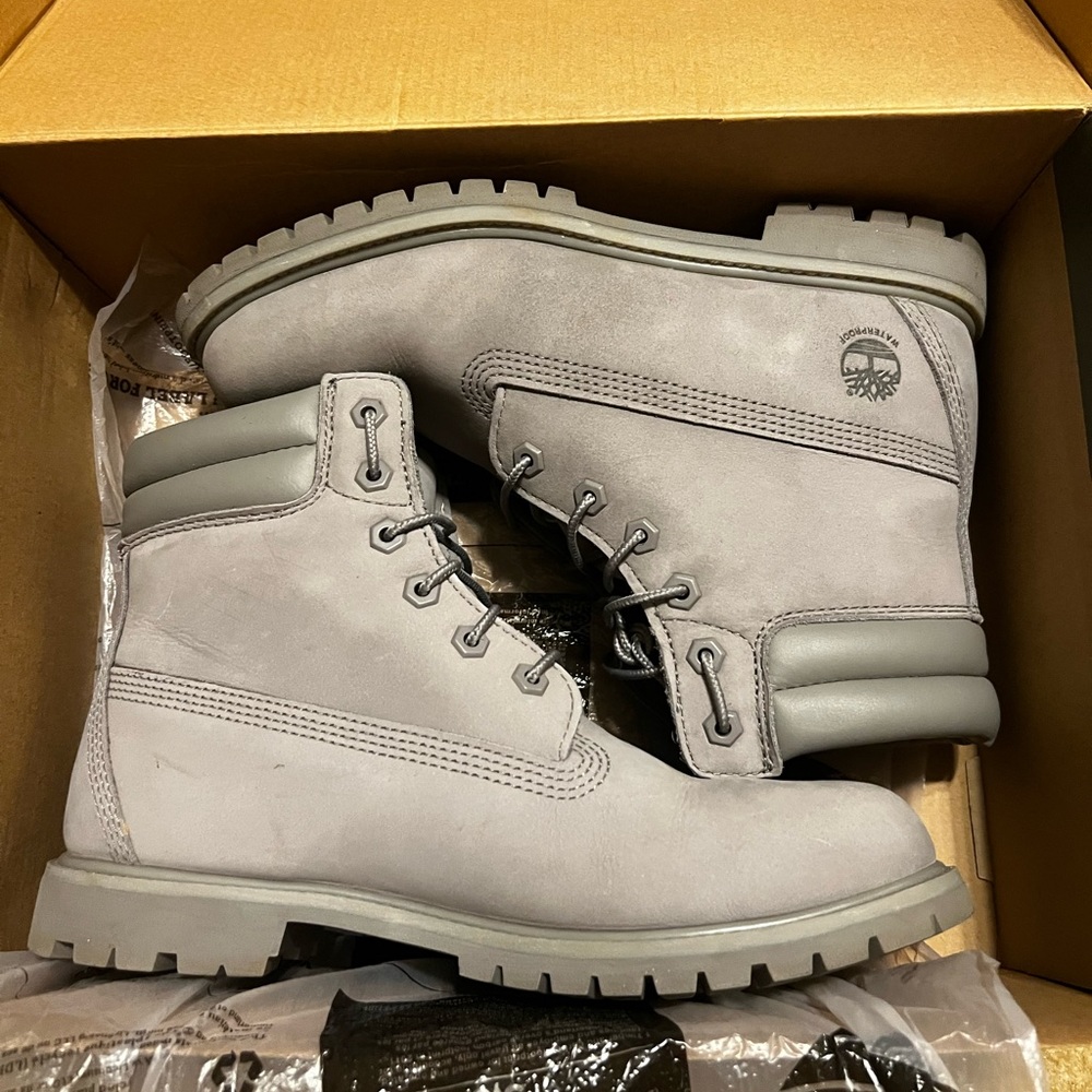 Gray Timberland boots